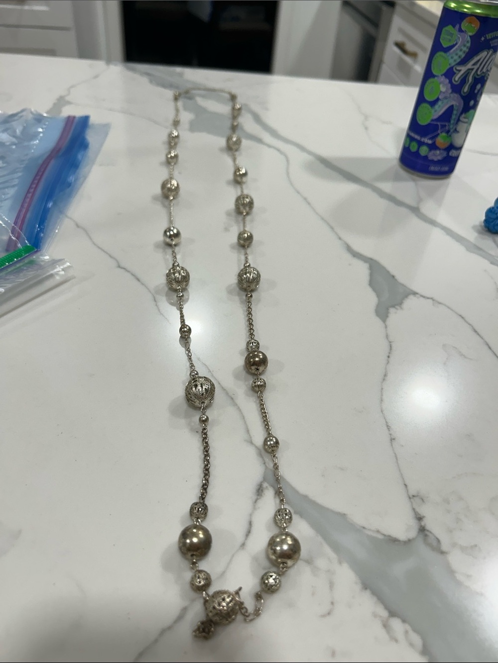 Silver Beaded Long Necklace - Elegant Women’s Jewelry